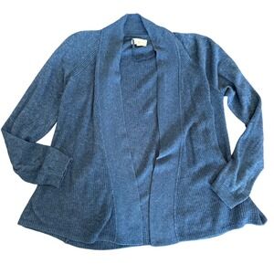 Lou & Grey‎ Blue Ribbed Knit Open Front Cardigan Sweater Women's Size M Cotton